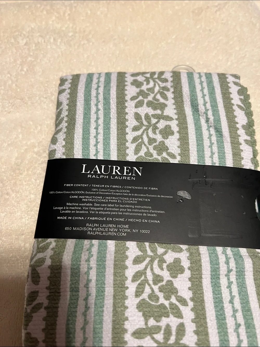 Lauren Ralph Lauren set of 3 kitchen towels floral & stripe print white,  green
